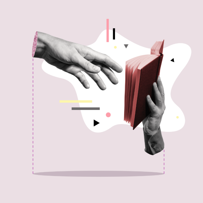 abstract image of two hands reding a book