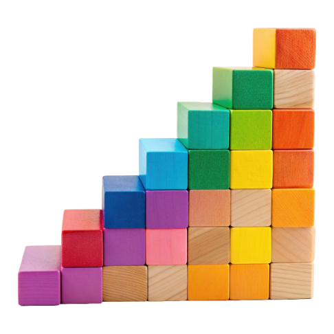 Multicoloured blocks stacked on top of eachother forming a staircase