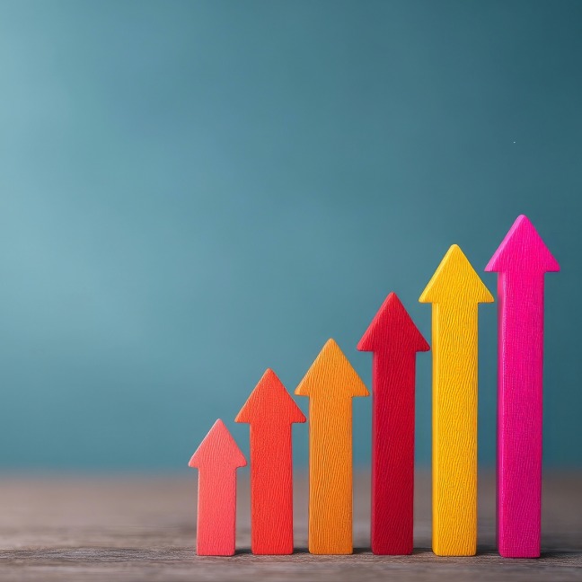 Arrows in a line pointing upwards getting higher and higher