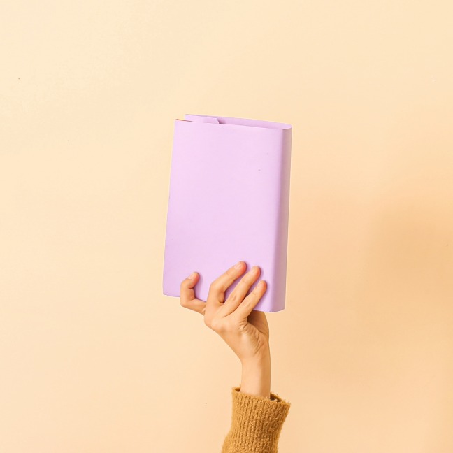 Someone holding up a book