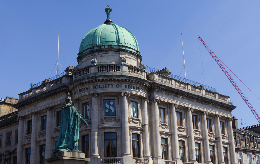 The Royal Society of Edinburgh building, featuring a domed roof and classical stone façade, representing learned societies and national academies.